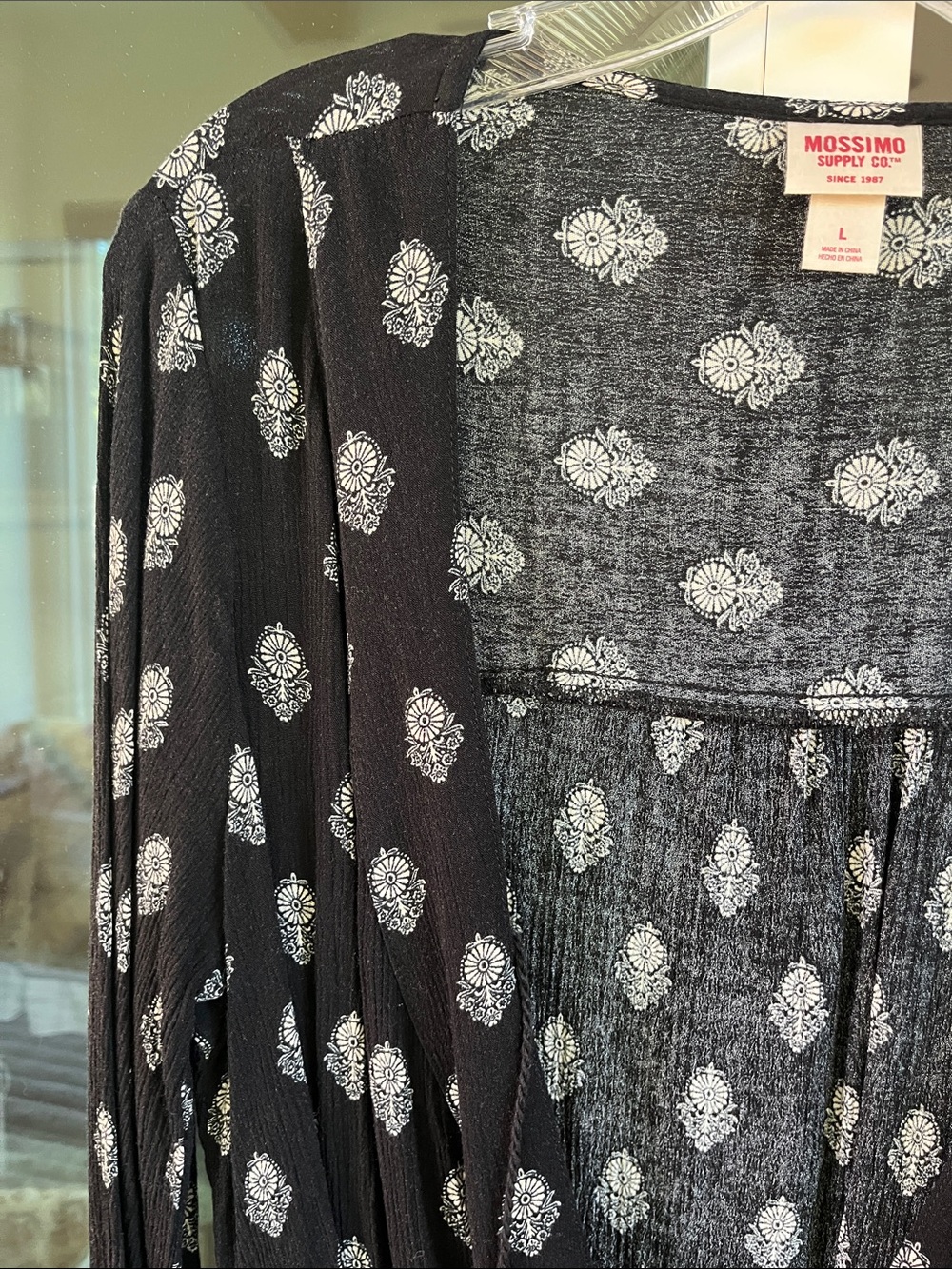 Mossimo Supply Co. Top Large Black White Floral Medallion Wrap Tassels - Picture 3 of 13